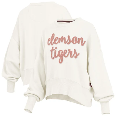 Women's Pressbox Cream Clemson Tigers Chelsea Oversized Pullover Sweatshirt