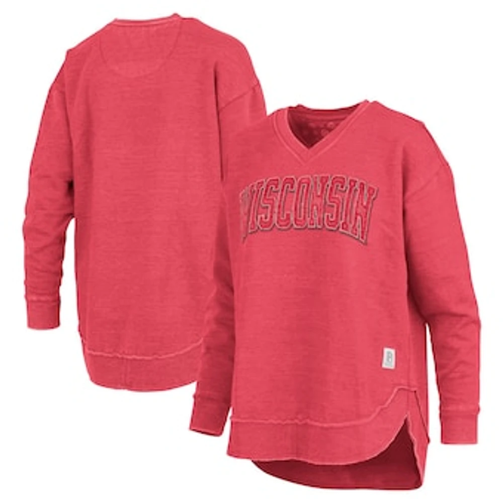 Women's Pressbox  Red Wisconsin Badgers Westin Poncho V-Neck Pullover Sweatshirt