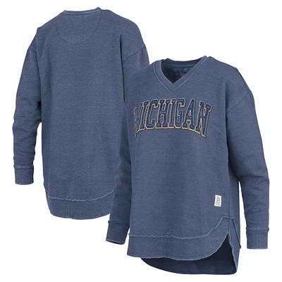 Women's Pressbox  Navy Michigan Wolverines Westin Poncho V-Neck Pullover Sweatshirt