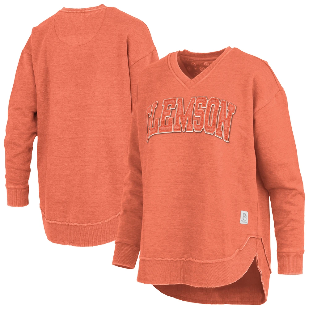 Women's Pressbox  Orange Clemson Tigers Westin Poncho V-Neck Pullover Sweatshirt