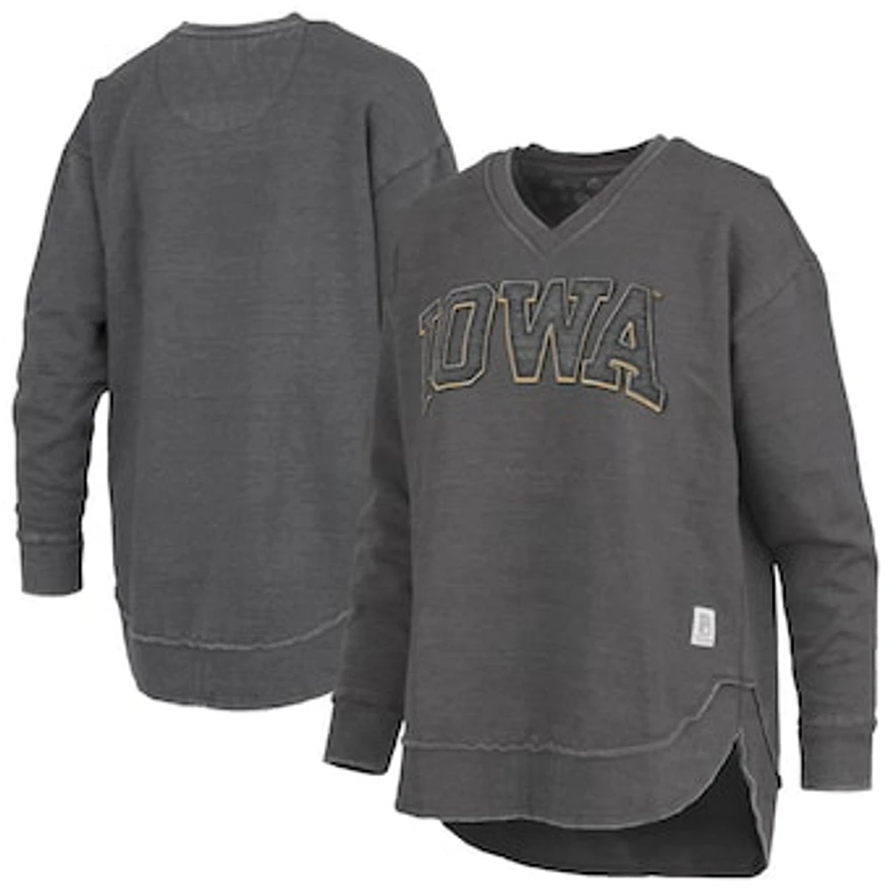 Women's Pressbox  Black Iowa Hawkeyes Westin Poncho V-Neck Pullover Sweatshirt