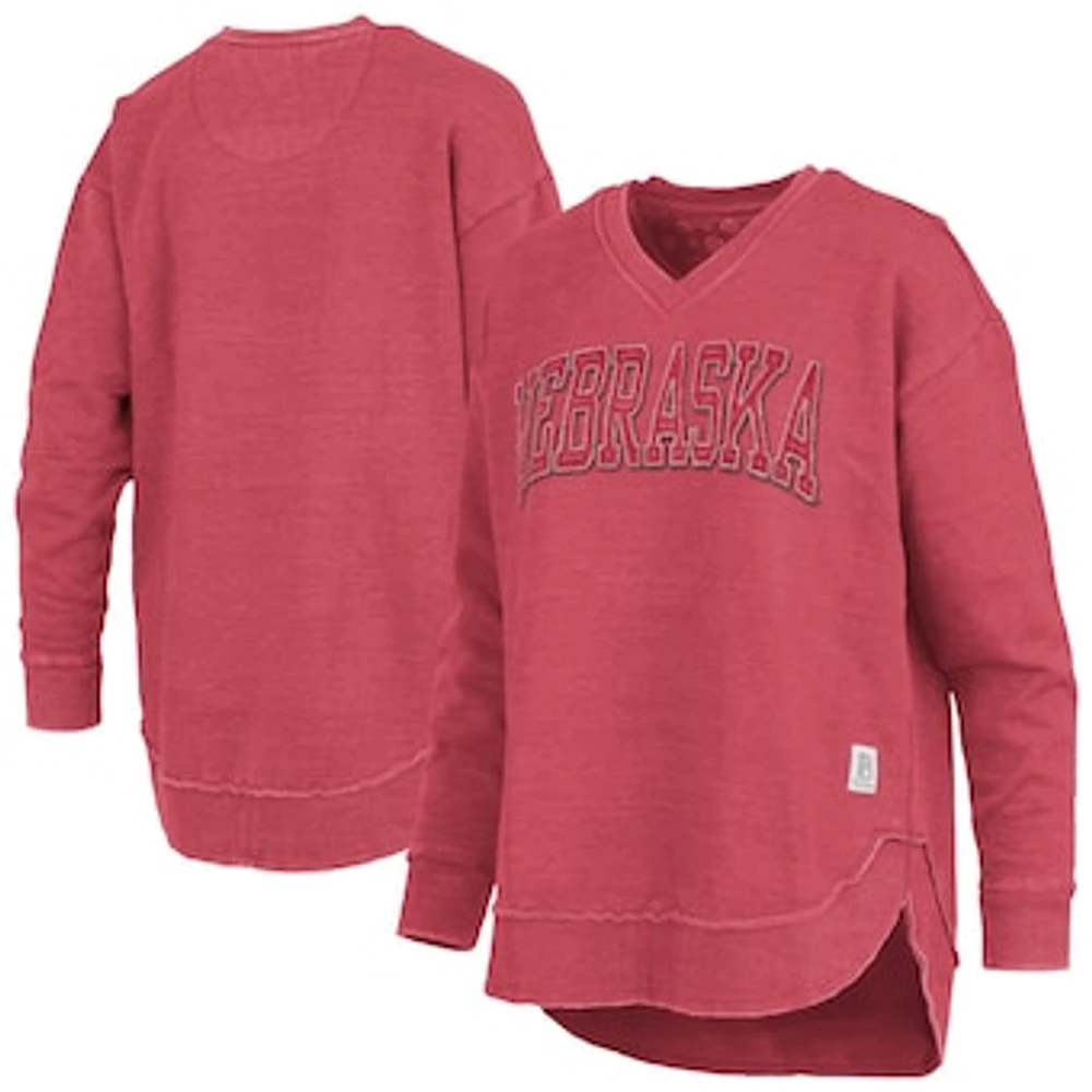 Women's Pressbox  Scarlet Nebraska Huskers Westin Poncho V-Neck Pullover Sweatshirt