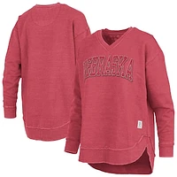 Women's Pressbox  Scarlet Nebraska Huskers Westin Poncho V-Neck Pullover Sweatshirt