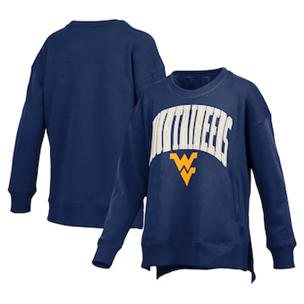 Women's Pressbox Navy West Virginia Mountaineers Pocketed Arch Pullover Sweatshirt