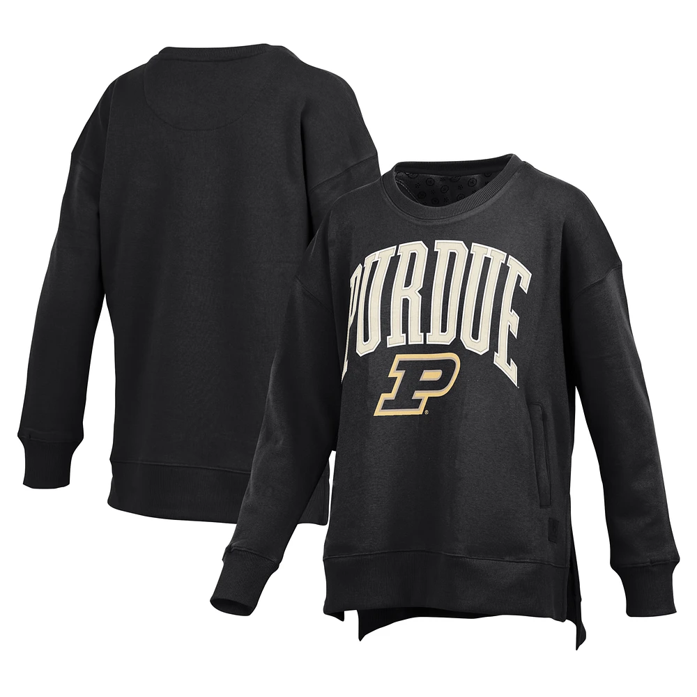 Women's Pressbox Black Purdue Boilermakers Pocketed Arch Pullover Sweatshirt