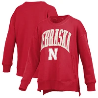 Women's Pressbox Scarlet Nebraska Huskers Pocketed Arch Pullover Sweatshirt