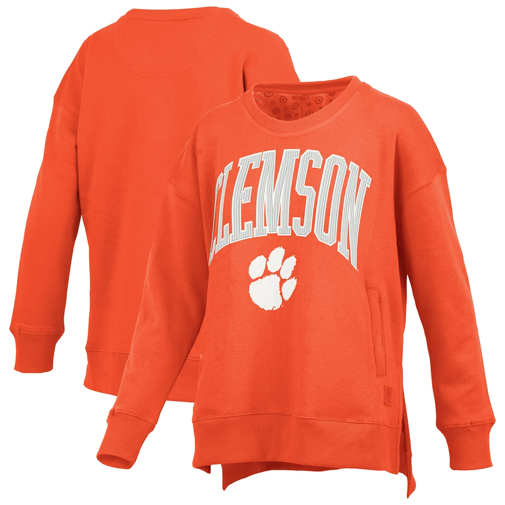 Women's Pressbox Orange Clemson Tigers Pocketed Arch Pullover Sweatshirt