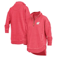 Women's Pressbox  Red Wisconsin Badgers Northfork Sojourn Poncho Quarter-Zip Sweatshirt