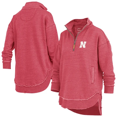 Women's Pressbox  Scarlet Nebraska Huskers Northfork Sojourn Poncho Quarter-Zip Sweatshirt