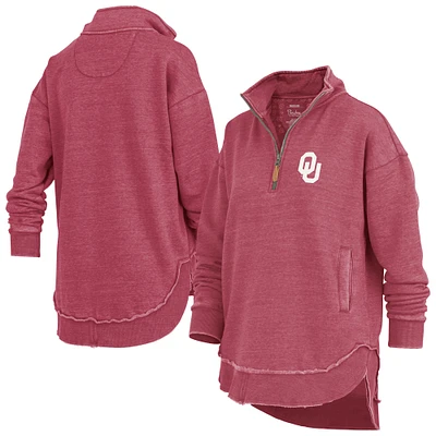 Women's Pressbox  Crimson Oklahoma Sooners Northfork Sojourn Poncho Quarter-Zip Sweatshirt