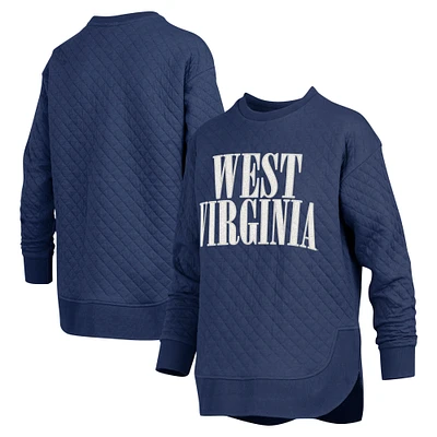 Women's Pressbox Navy West Virginia Mountaineers Quilted Long Sleeve Pullover Sweatshirt