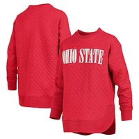 Women's Pressbox Scarlet Ohio State Buckeyes Quilted Long Sleeve Pullover Sweatshirt