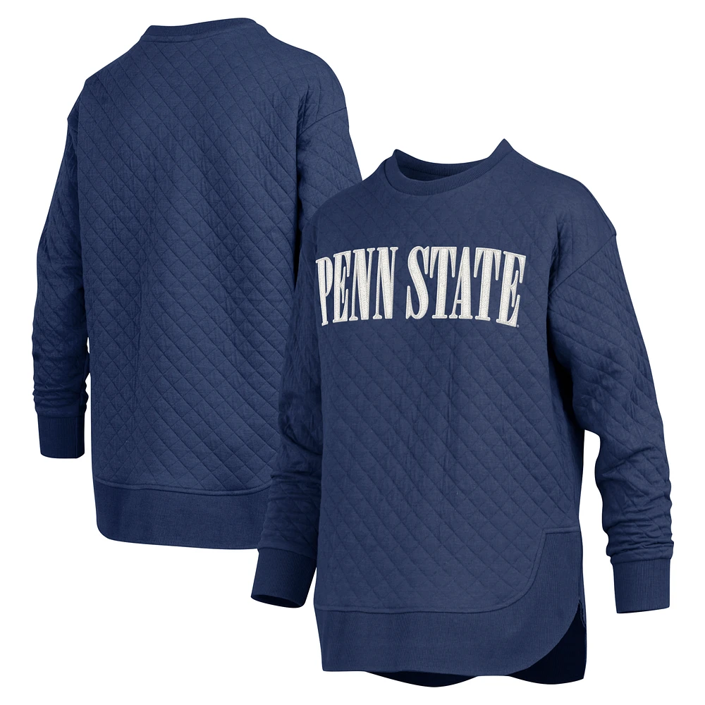 Women's Pressbox Navy Penn State Nittany Lions Quilted Long Sleeve Pullover Sweatshirt