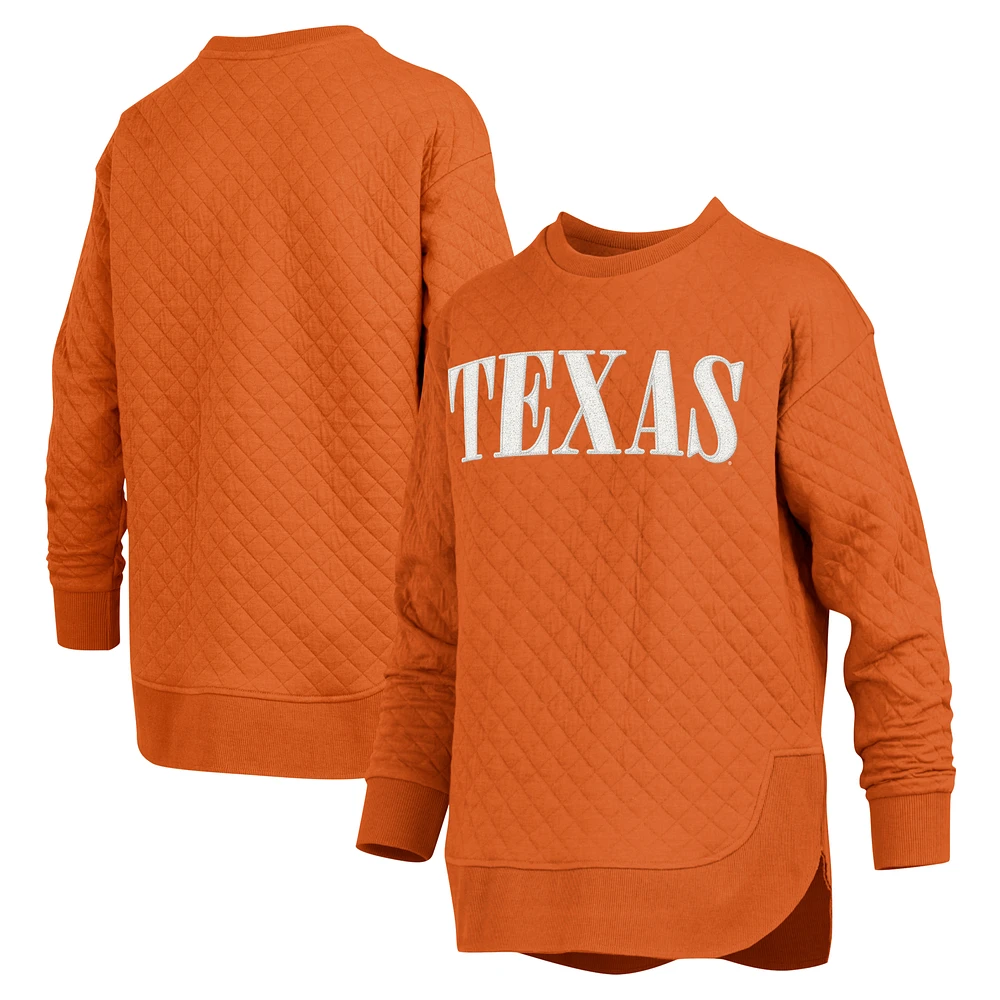 Women's Pressbox Texas Orange Longhorns Quilted Long Sleeve Pullover Sweatshirt