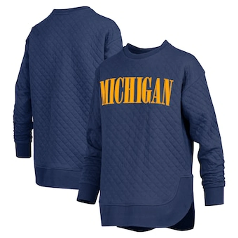 Women's Pressbox Navy Michigan Wolverines Quilted Long Sleeve Pullover Sweatshirt