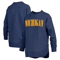 Women's Pressbox Navy Michigan Wolverines Quilted Long Sleeve Pullover Sweatshirt