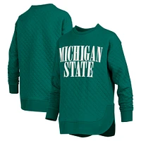 Women's Pressbox Green Michigan State Spartans Quilted Long Sleeve Pullover Sweatshirt