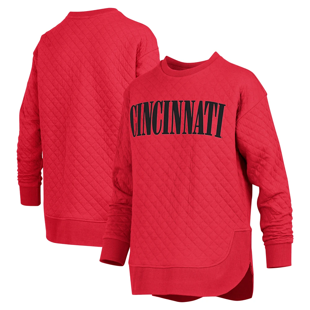 Women's Pressbox Red Cincinnati Bearcats Quilted Long Sleeve Pullover Sweatshirt