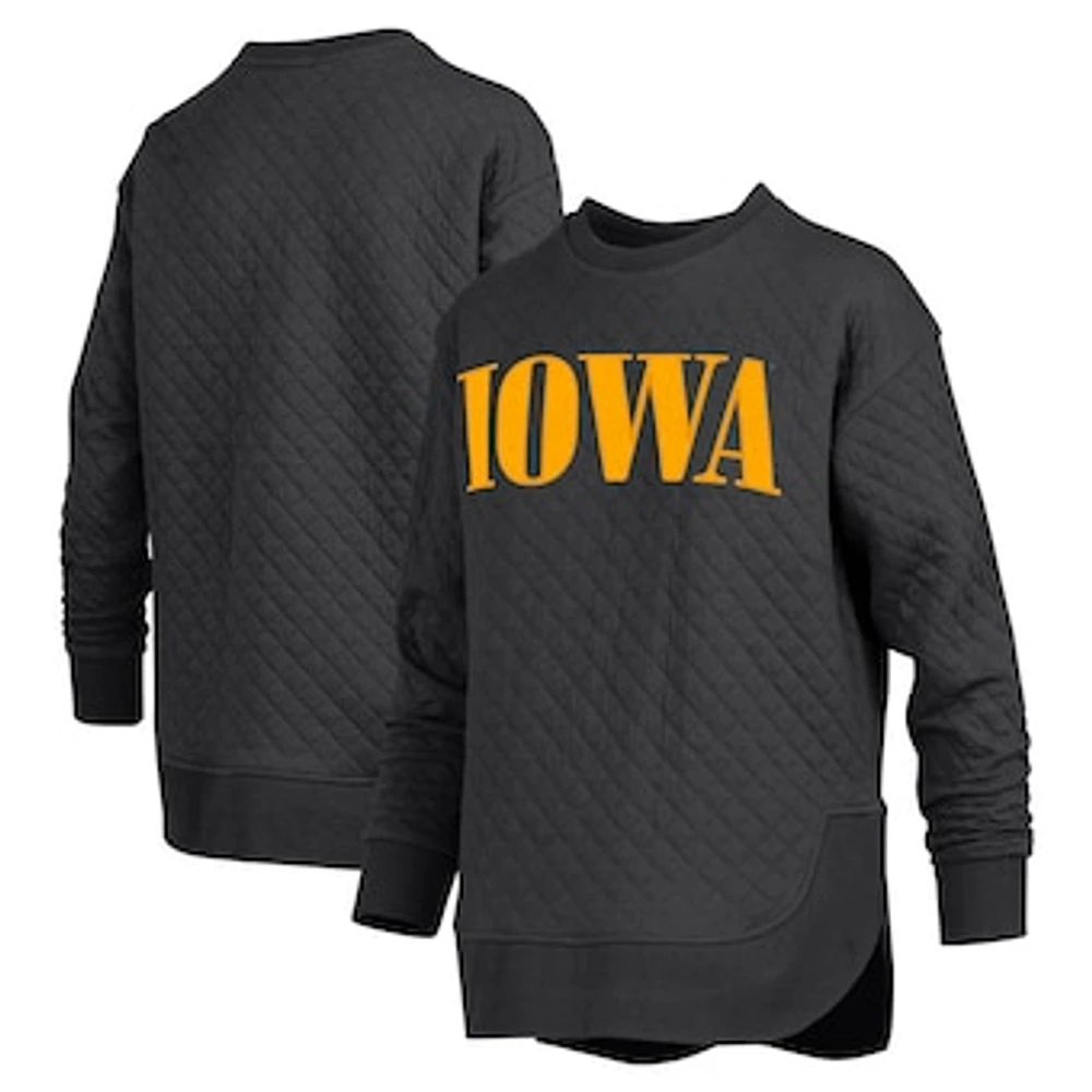 Women's Pressbox Black Iowa Hawkeyes Quilted Long Sleeve Pullover Sweatshirt