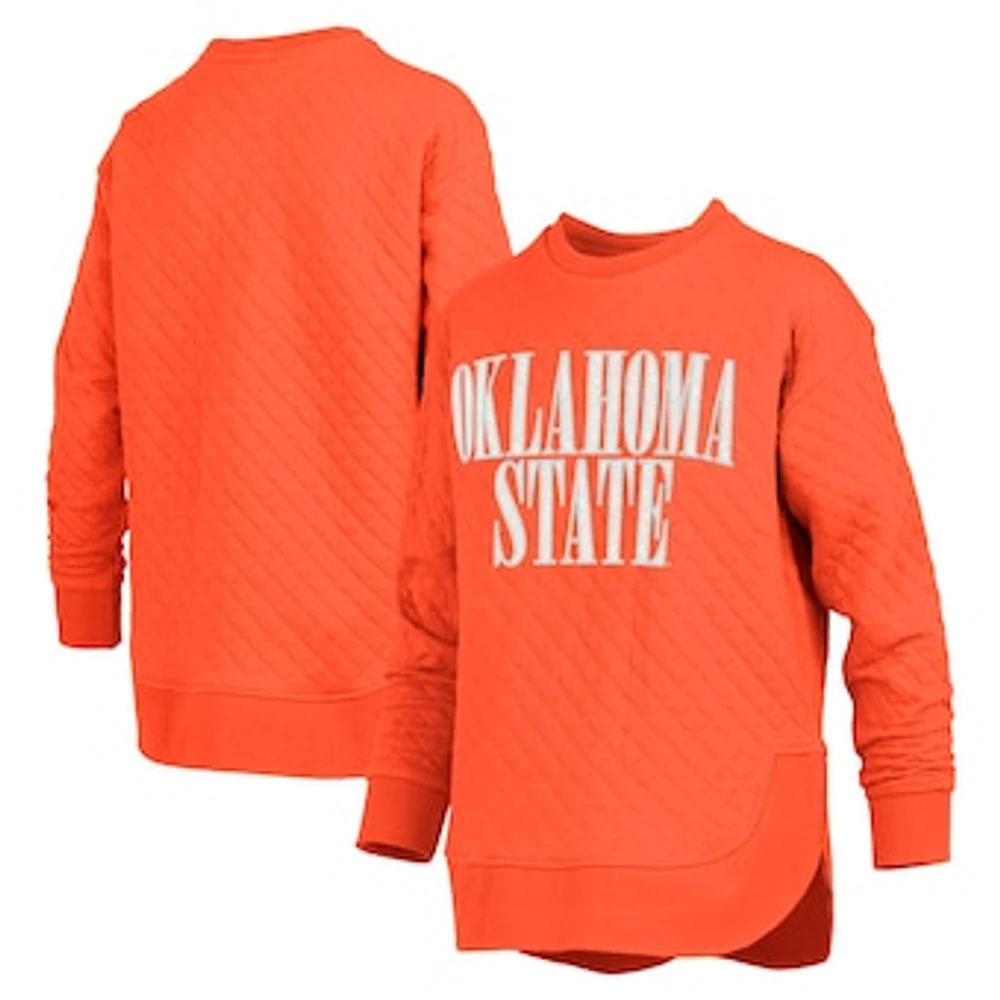 Women's Pressbox Orange Oklahoma State Cowboys Quilted Long Sleeve Pullover Sweatshirt