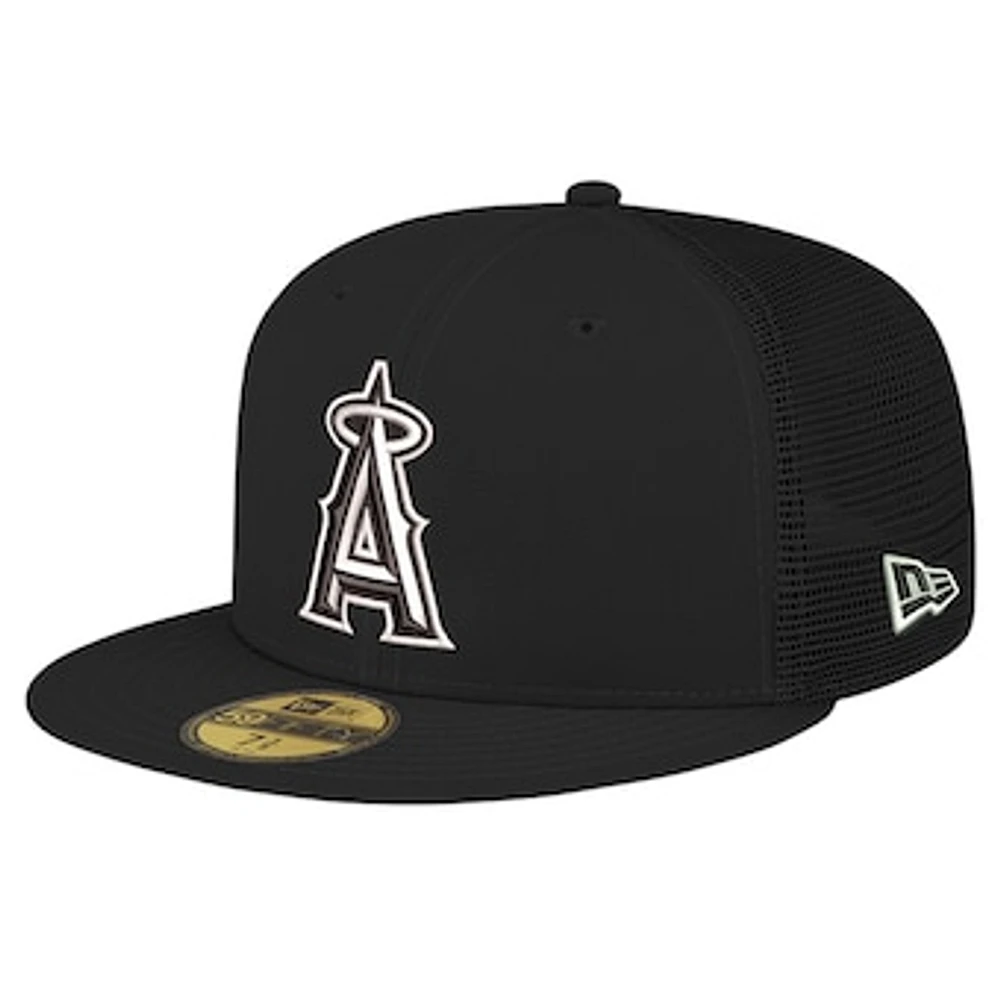 Men's New Era Black Los Angeles Angels 59FIFTY Trucker Fitted Hat