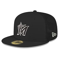 Men's New Era Black Miami Marlins 59FIFTY Trucker Fitted Hat