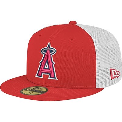 Men's New Era Red Los Angeles Angels Team Color 59FIFTY Trucker Fitted Hat