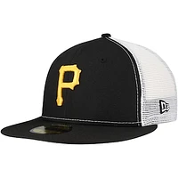 Men's New Era Black Pittsburgh Pirates Team Color 59FIFTY Trucker Fitted Hat