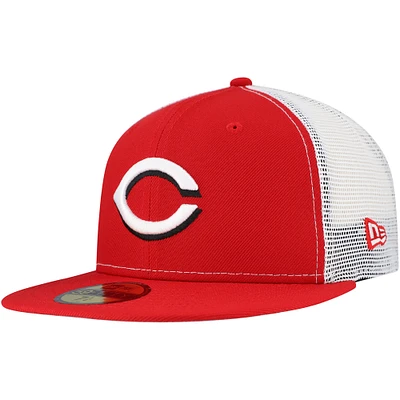 Men's New Era Red Cincinnati Reds Team Color 59FIFTY Trucker Fitted Hat