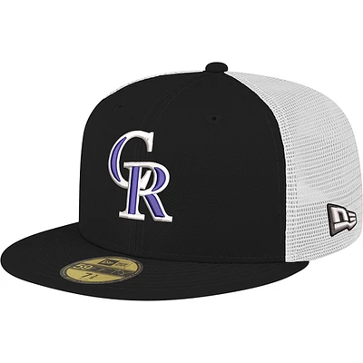 Men's New Era Black Colorado Rockies Team Color 59FIFTY Trucker Fitted Hat