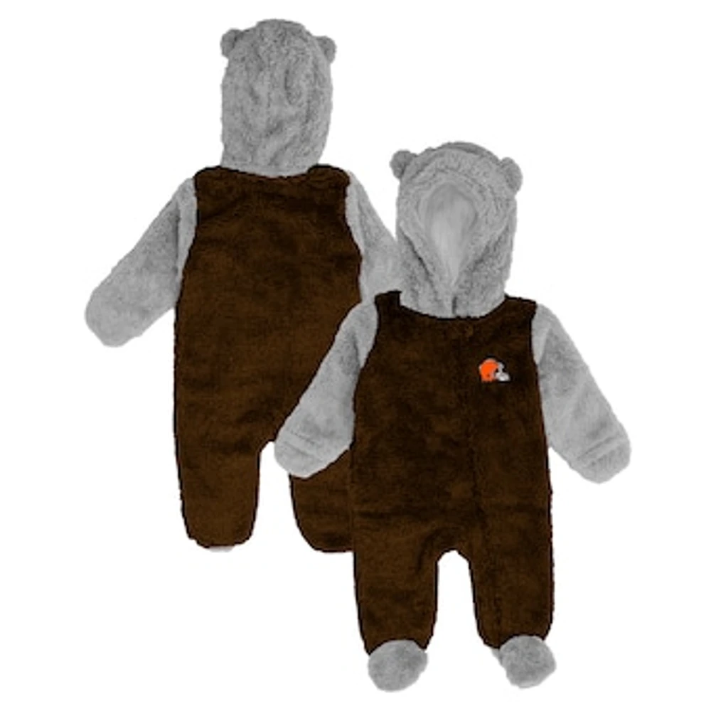 Newborn & Infant Brown Cleveland Browns Game Nap Teddy Fleece Bunting Full-Zip Sleeper