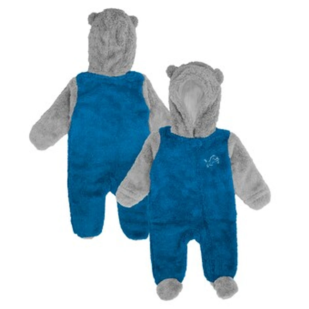 Newborn & Infant Blue Detroit Lions Game Nap Teddy Fleece Bunting Full-Zip Sleeper