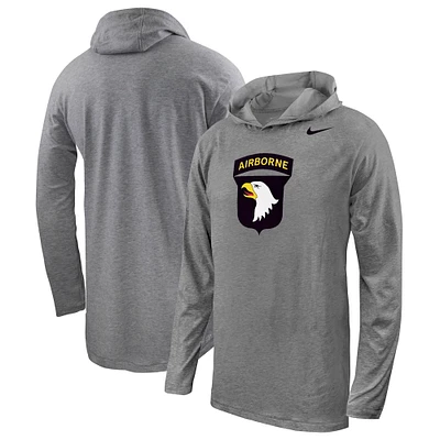 Men's Nike Gray Army Black Knights 2024 Rivalry Collection Airborne Eagle Long Sleeve Hooded T-Shirt