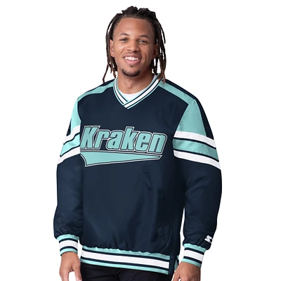 Men's Starter  Deep Sea Blue Seattle Kraken Reliver I V-Neck Pullover Sweatshirt