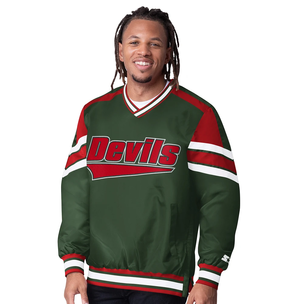 Men's Starter  Green New Jersey Devils Reliver I V-Neck Pullover Sweatshirt