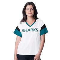 Women's G-III 4Her by Carl Banks  White San Jose Sharks Rink Oversized Rhinestone V-Neck T-Shirt