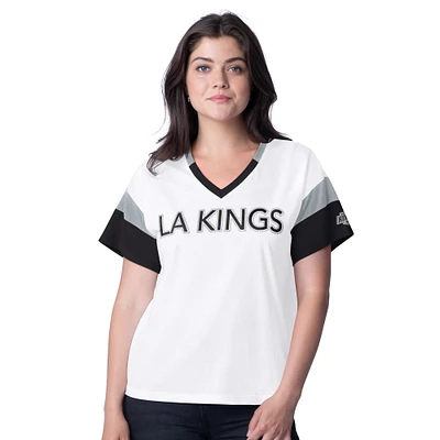 Women's G-III 4Her by Carl Banks  White Los Angeles Kings Rink Oversized Rhinestone V-Neck T-Shirt