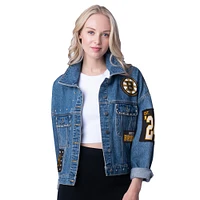 Women's G-III 4Her by Carl Banks  Boston Bruins Game Ball Cropped Button-Up Denim Jacket