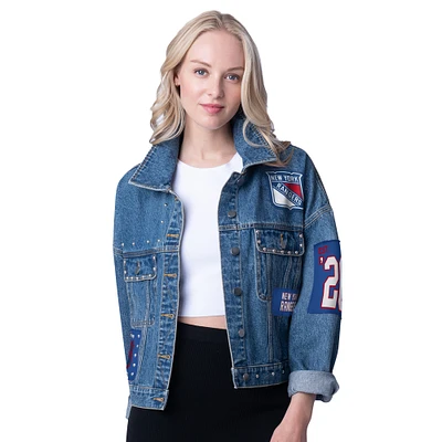 Women's G-III 4Her by Carl Banks  New York Rangers Game Ball Cropped Button-Up Denim Jacket