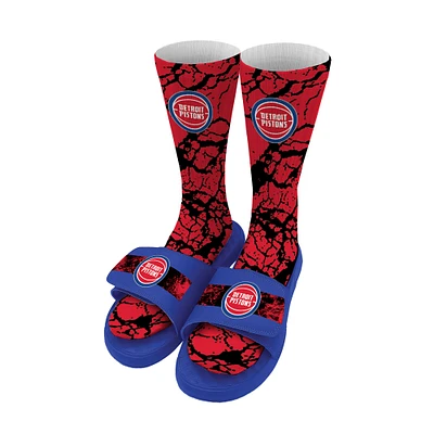 Men's ISlide Detroit Pistons Distressed Socks & Slide Sandals Bundle