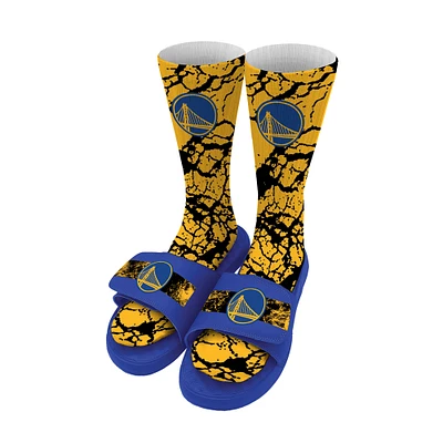 Men's ISlide Golden State Warriors Distressed Socks & Slide Sandals Bundle