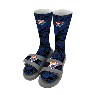 Men's ISlide Oklahoma City Thunder Distressed Socks & Slide Sandals Bundle