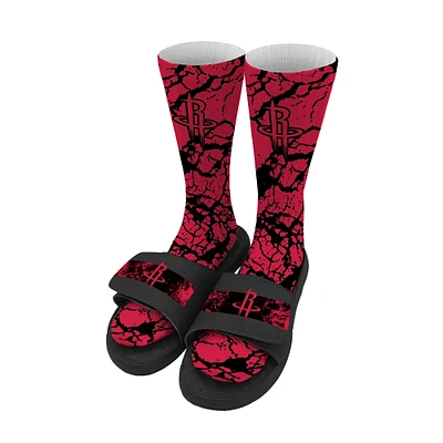 Men's ISlide Houston Rockets Distressed Socks & Slide Sandals Bundle