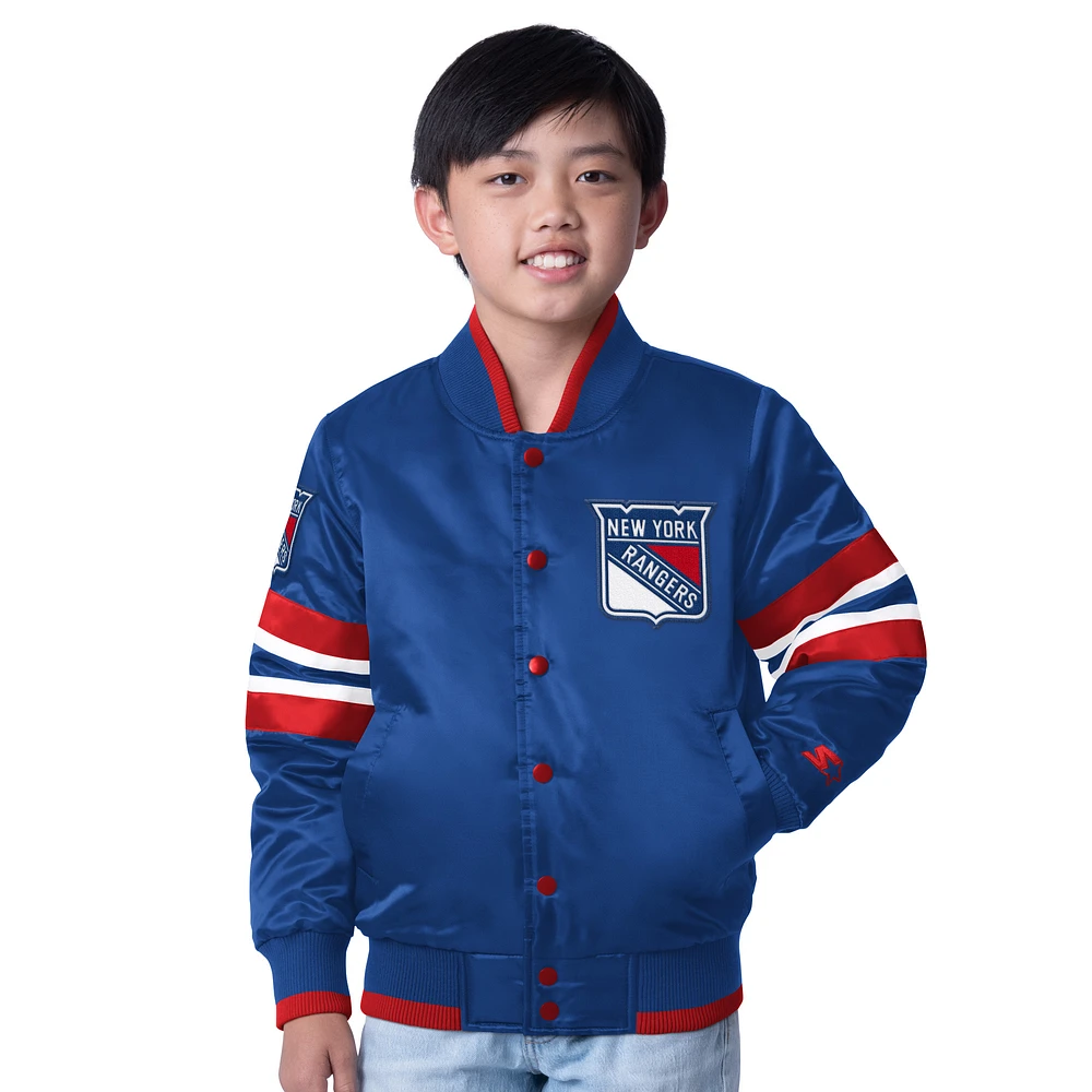 Youth Starter  Blue/Red New York Rangers Scout 1 Full-Snap Varsity Jacket