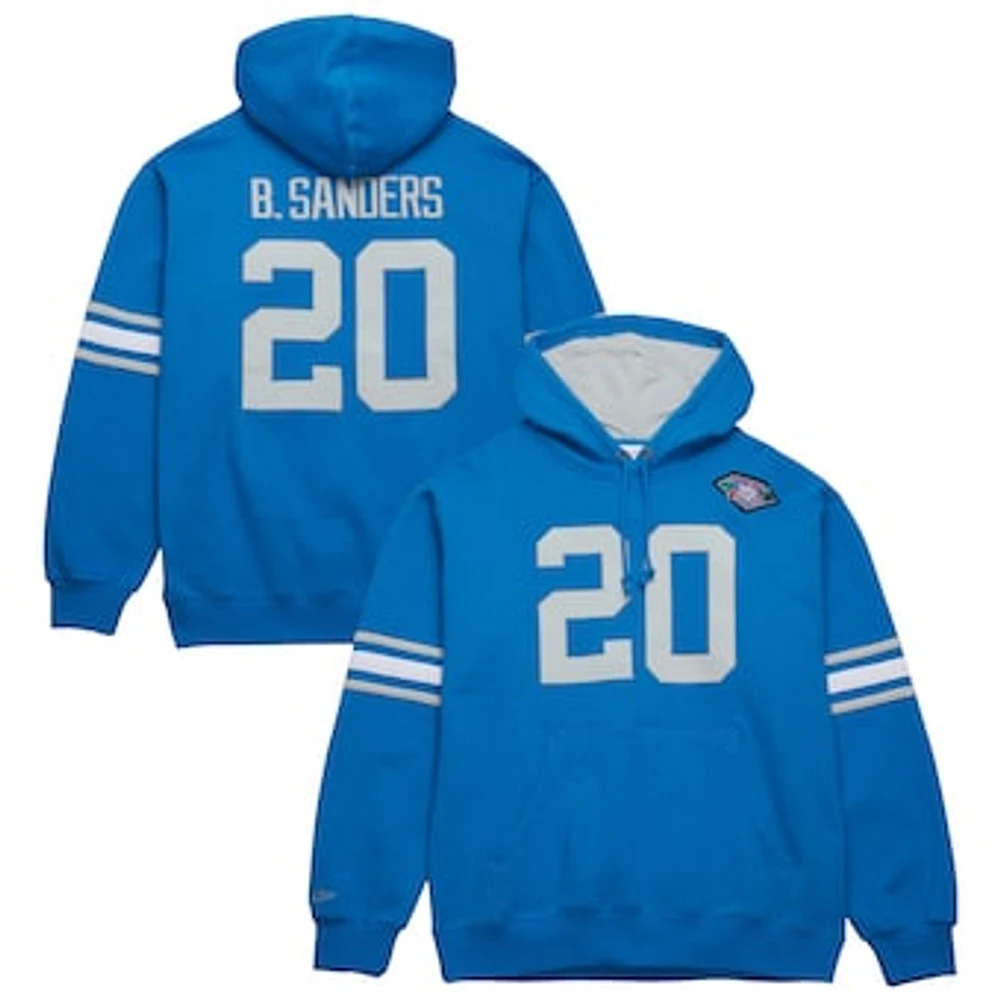 Men's Mitchell & Ness Barry Sanders Blue Detroit Lions Retired Player Name Number Pullover Hoodie