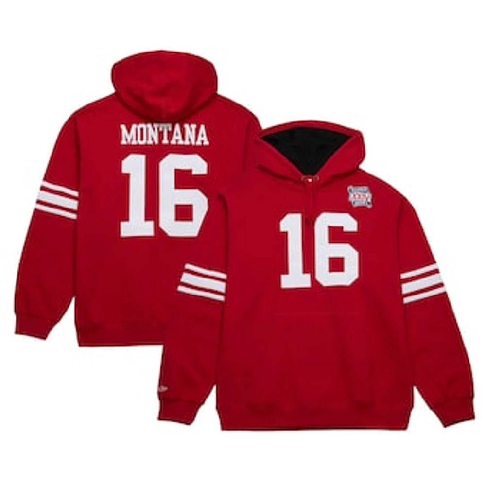 Men's Mitchell & Ness Joe Montana Scarlet San Francisco 49ers Retired Player Name Number Pullover Hoodie