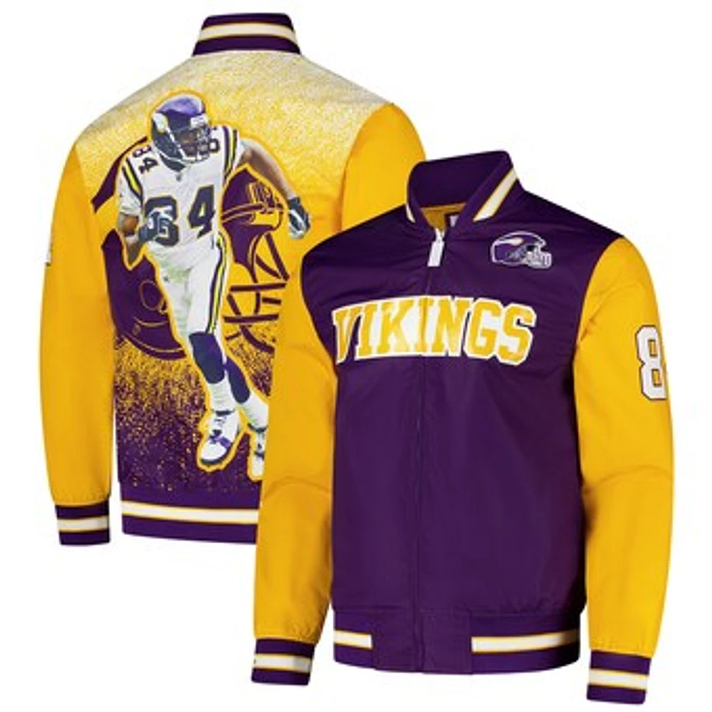 Men's Mitchell & Ness Randy Moss Purple Minnesota Vikings Retired Player Satin Full-Snap Jacket