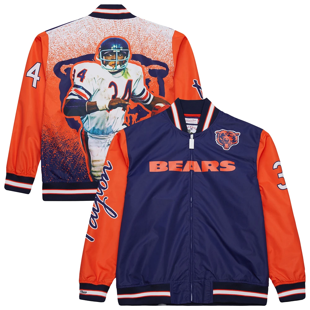 Men's Mitchell & Ness Walter Payton Navy Chicago Bears Retired Player Graphic Full-Zip Satin Jacket