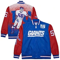 Men's Mitchell & Ness Lawrence Taylor Royal New York Giants Retired Player Graphic Full-Snap Satin Jacket