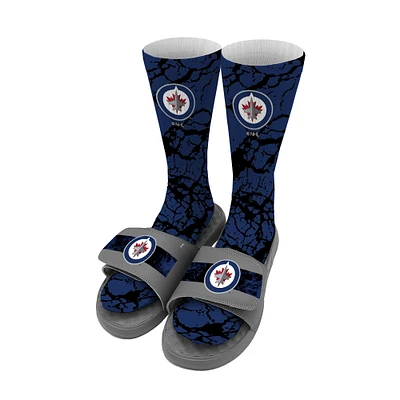 Men's  ISlide Winnipeg Jets Distressed Socks & Slide Sandals Bundle